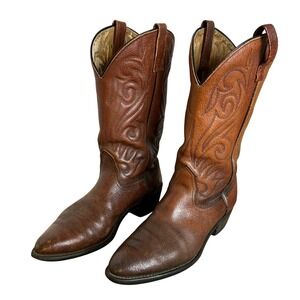 Nocona Mens 10.5D Western Cowboy Boots Brown Leather Snip Toe USA Made‎ Vtg